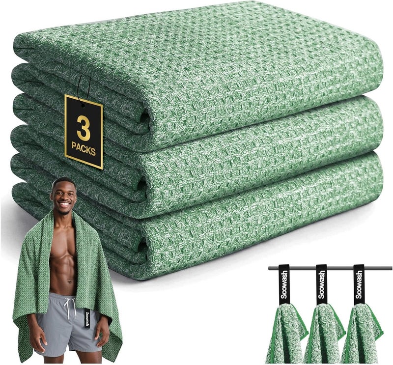 SOOWASH Camping Towels Quick Dry Sweat Towels for Gym, Absorbent Fast Drying Lightweight 27 inch X 55 inch Negative Ions Odorless Gym Towels for Men & Women,Yoga Sports Travel Outdoor (Large Green) - Image 1